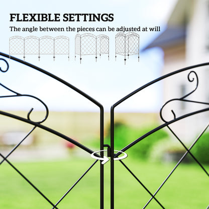 Steel Decorative Swirls Outdoor Picket Fence Panels Set of 4, Black