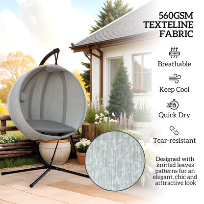 Hanging Egg Chair Outdoor Indoor Garden Swing Chair with Folding Basket, Thickened Cushion, Cup Holder for Patio, Balcony