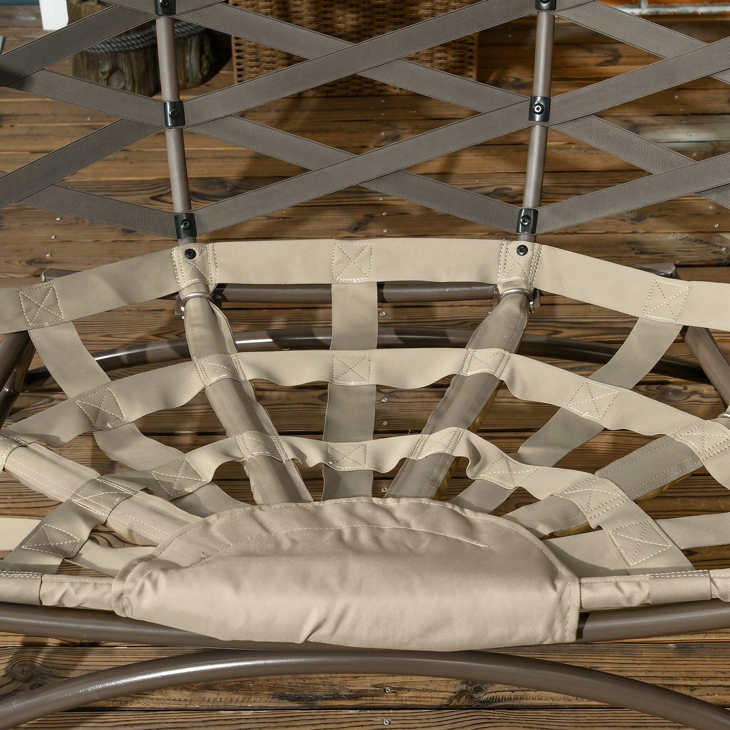 2 Seater Egg Chair Outdoor, Folding Weave Garden Furniture Chair with Cushion, Cup Pockets - Khaki
