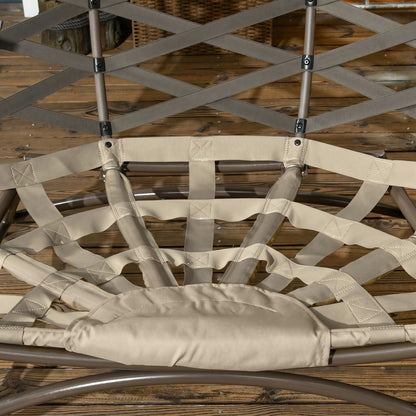 2 Seater Egg Chair Outdoor, Folding Weave Garden Furniture Chair with Cushion, Cup Pockets - Khaki