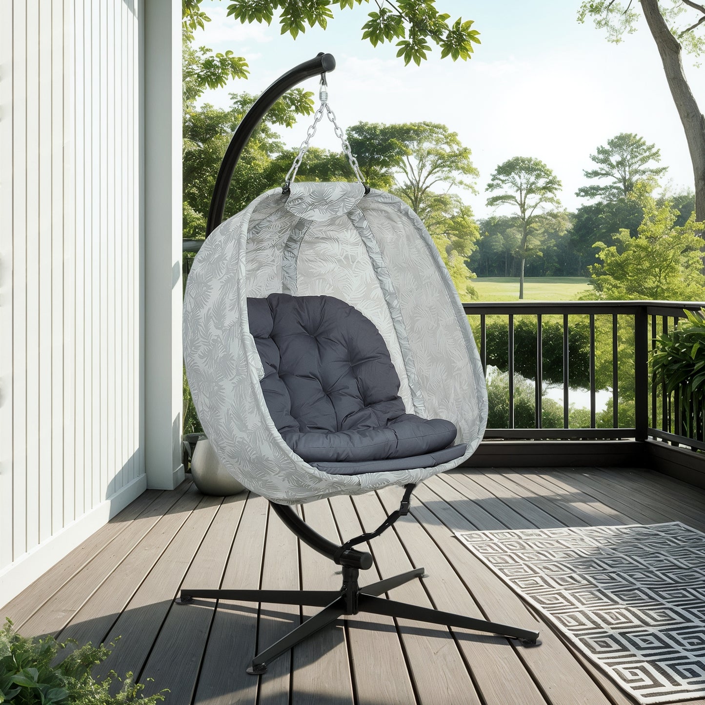 Hanging Egg Chair Outdoor Indoor Garden Swing Chair with Folding Basket, Garden Hanging Chair with Stand, Thickened Cushion