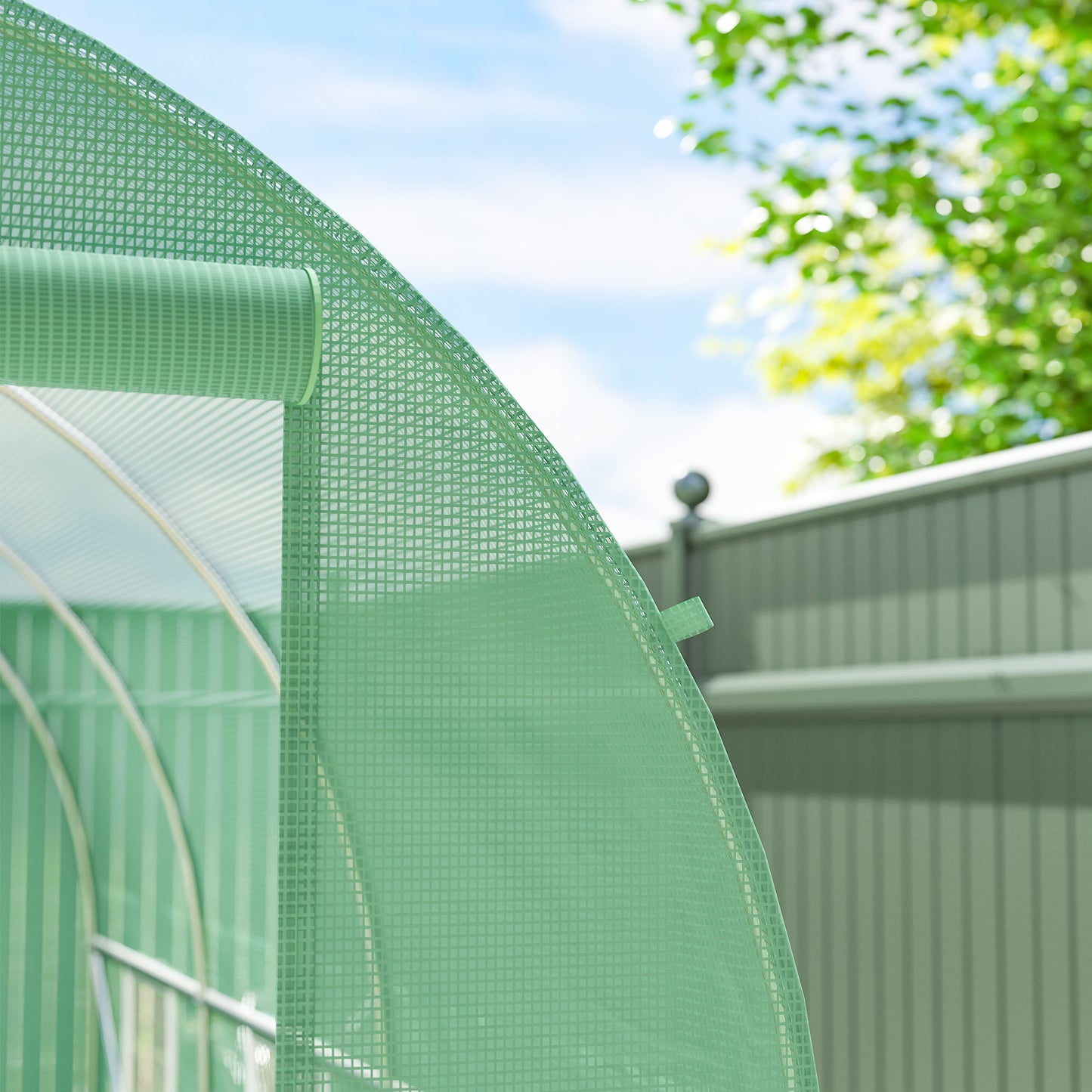3.5 x 2m Walk-In Polytunnel Greenhouse, with Steel Frame, PE Cover, Roll-Up Door and 6 Windows, Green