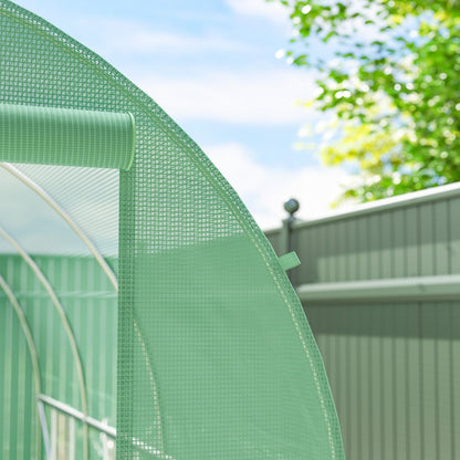 3.5 x 2m Walk-In Polytunnel Greenhouse, with Steel Frame, PE Cover, Roll-Up Door and 6 Windows, Green