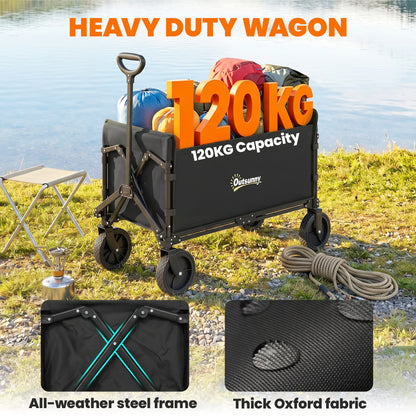 180L Festival Trolley on Wheels, Folding Compact Camping Trolley Cart with Adjustable Handle, 120 KG Capacity for Garden