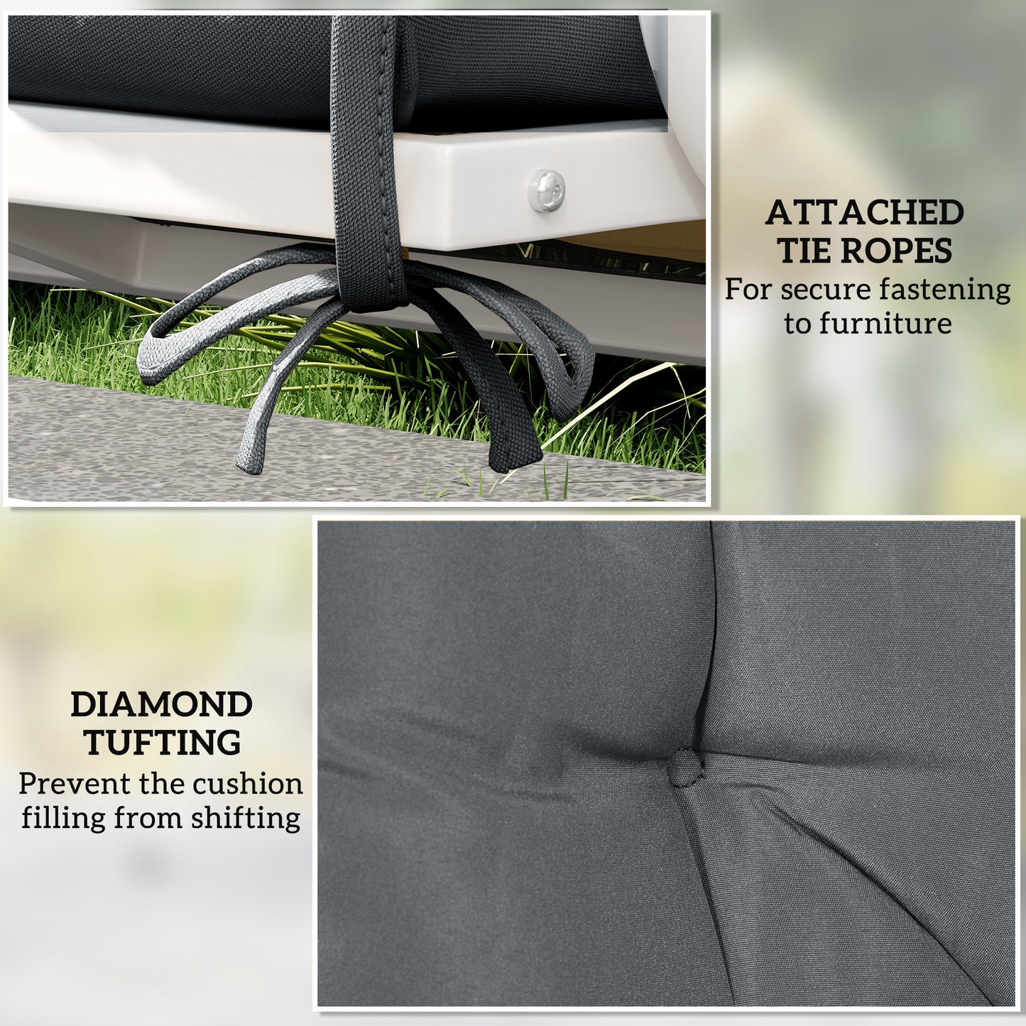 2 Seater Bench Pad, Garden Swing Chair Cushion with Back and Ties