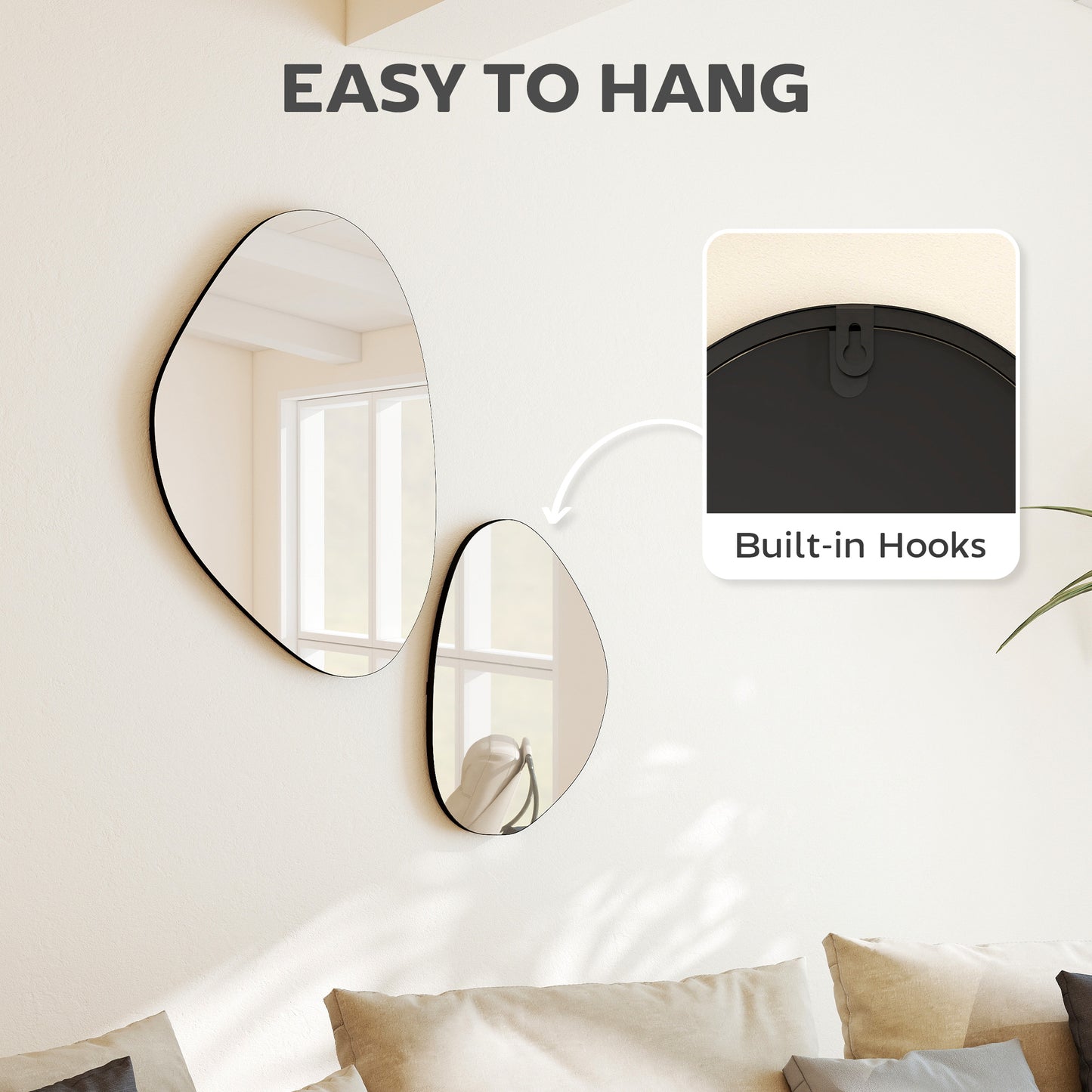 Set of 2 Pebble-Shaped Wall Mirror - Black