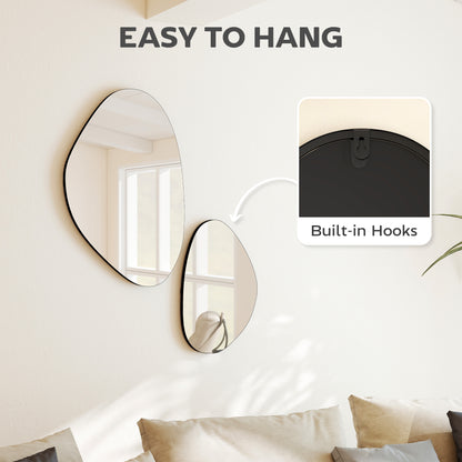 Set of 2 Pebble-Shaped Wall Mirror - Black