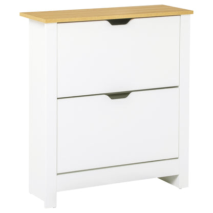 Narrow Shoe Cabinet, Space Saving Shoe Storage Cabinet with 2 Flip Drawers and Adjustable Shelves for 6-12 Pairs of Shoes for