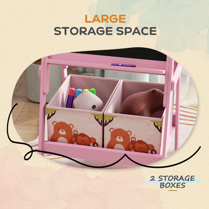 2 in 1 Kids Easel with Whiteboard, Chalkboard, Storage Boxes, for Ages 3-8 Years, Pink
