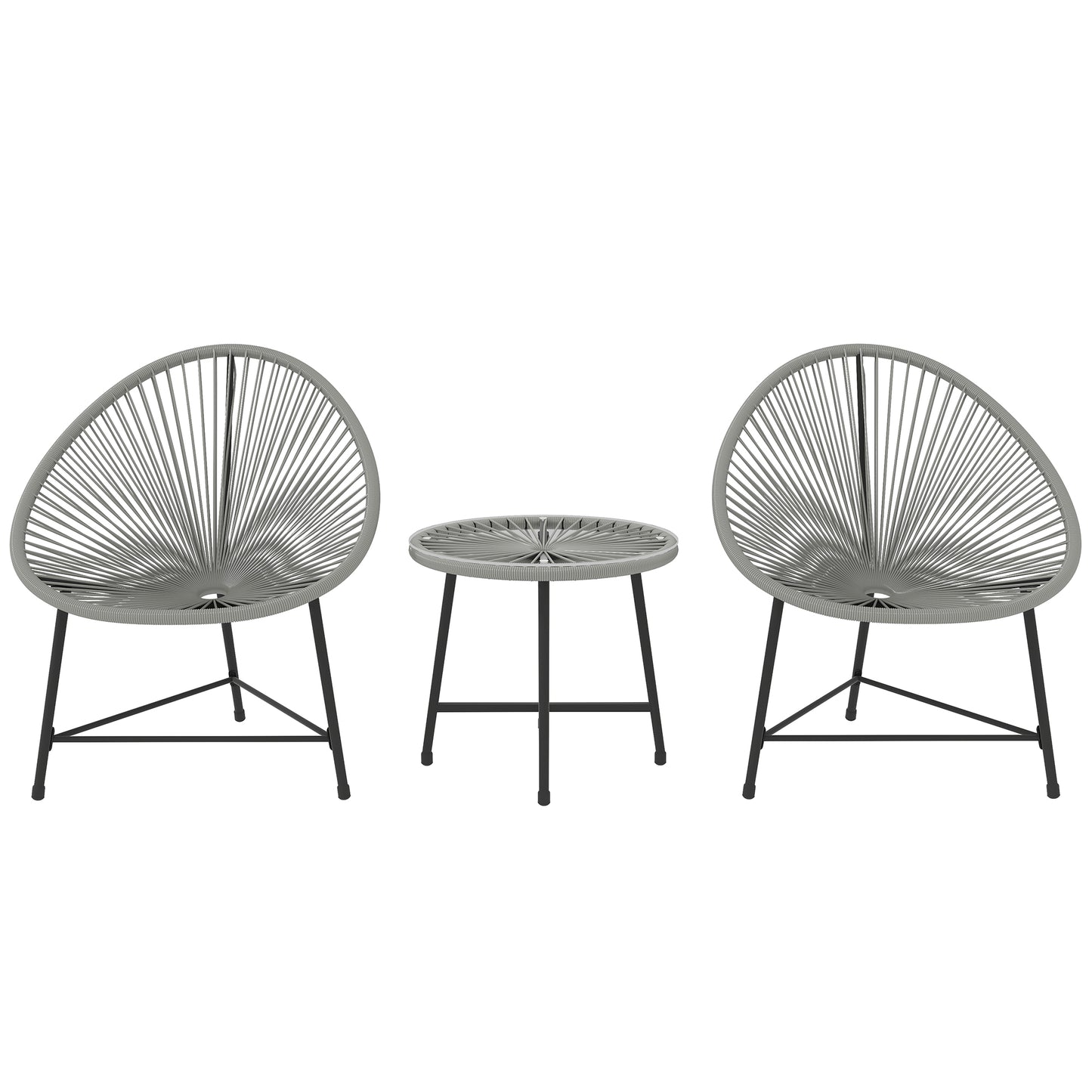 3 Pieces Rattan Bistro Set, Garden Bistro Set with Acapulco Chairs and Glass Top Table