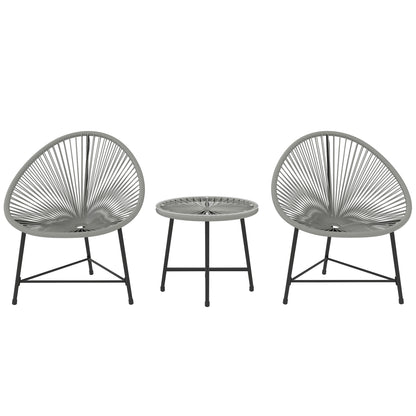 3 Pieces Rattan Bistro Set, Garden Bistro Set with Acapulco Chairs and Glass Top Table