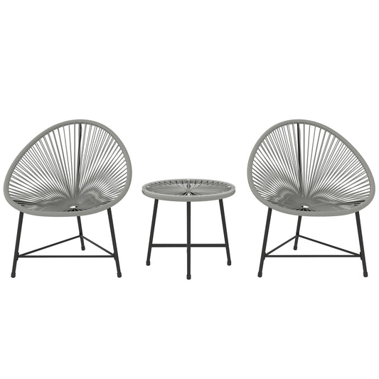 3 Pieces Rattan Bistro Set, Garden Bistro Set with Acapulco Chairs and Glass Top Table