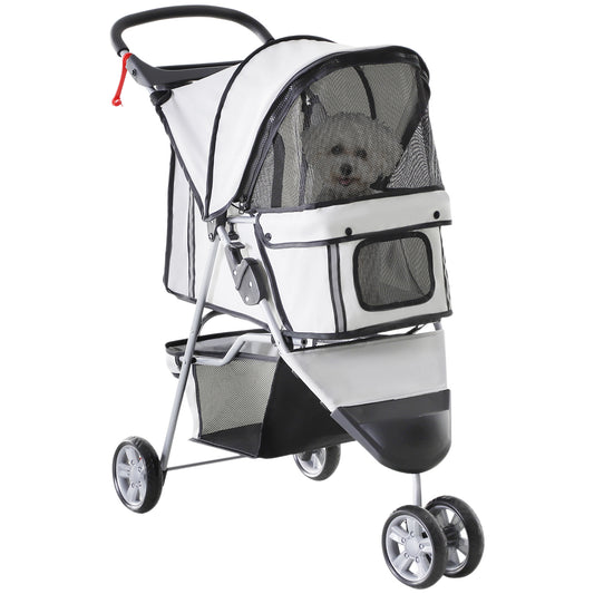 3 Wheel Pet Stroller for Small and Miniature Dogs, Grey