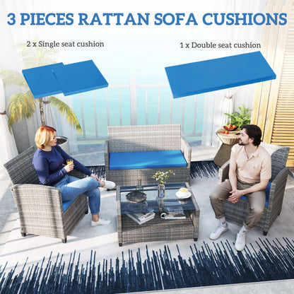 Outdoor Seat Cushion Pads for Rattan Furniture, 3 PCs Garden Furniture Cushions, Sky Blue
