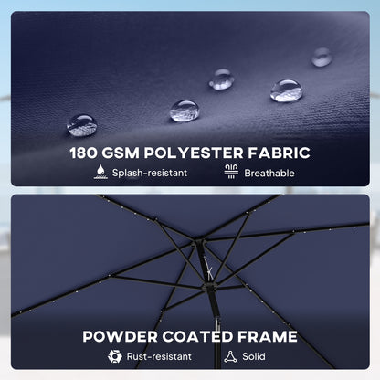 3 x 2 m Garden Parasol Umbrella with LED Solar Light, Parasol Cover, Outdoor Market Patio Umbrella, Navy Blue