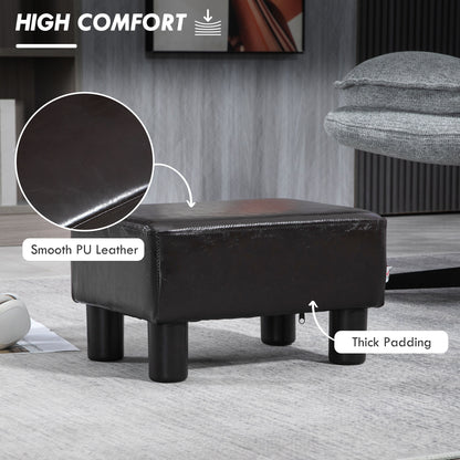 PU Leather Footstool Ottoman Cube with 4 Plastic Legs, Brown