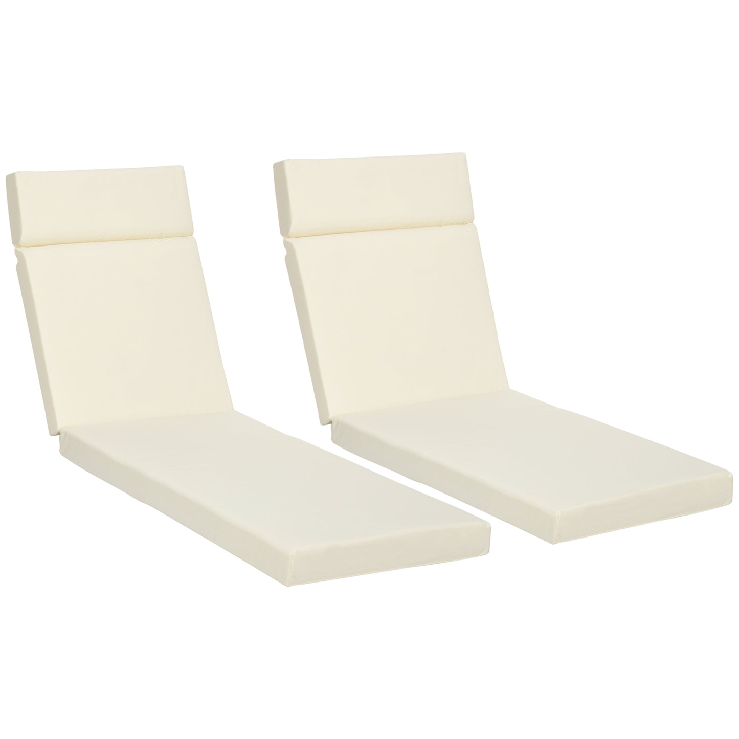 Set of 2 Sun Lounger Cushions, Replacement Cushions for Rattan Furniture with Ties, 196 x 55 cm, Cushion ONLY, Cream White