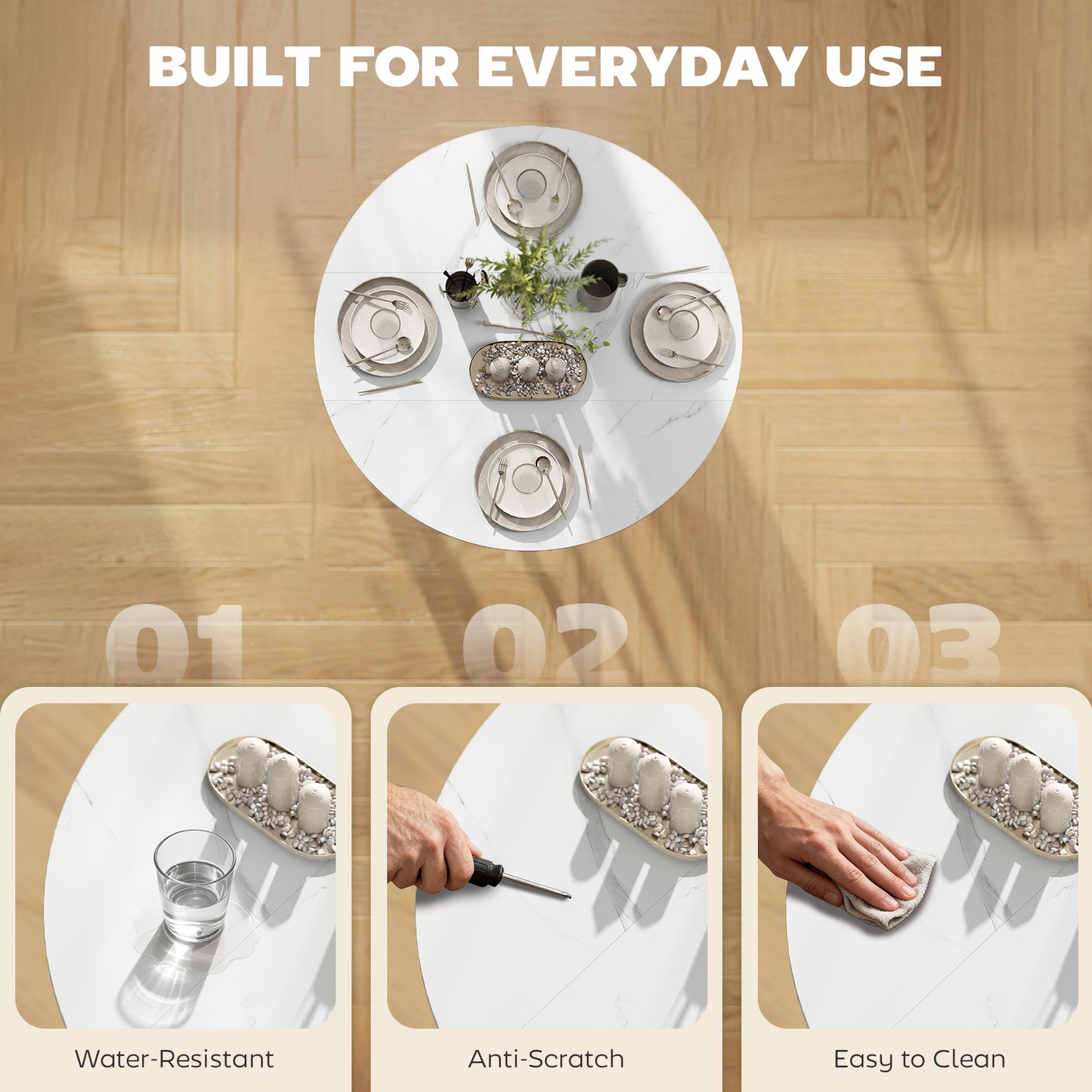 Folding Dining Table, Drop Leaf Table with Open Shelf, Rolling Kitchen Table for Dining Room, Small Spaces, White Marble