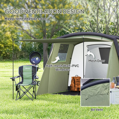 Inflatable 3-4 Man Tunnel Tent w/ Air Pump, Living Area & Vestibule, Waterproof Family Camping Air Tent, Sewn In Groundsheet