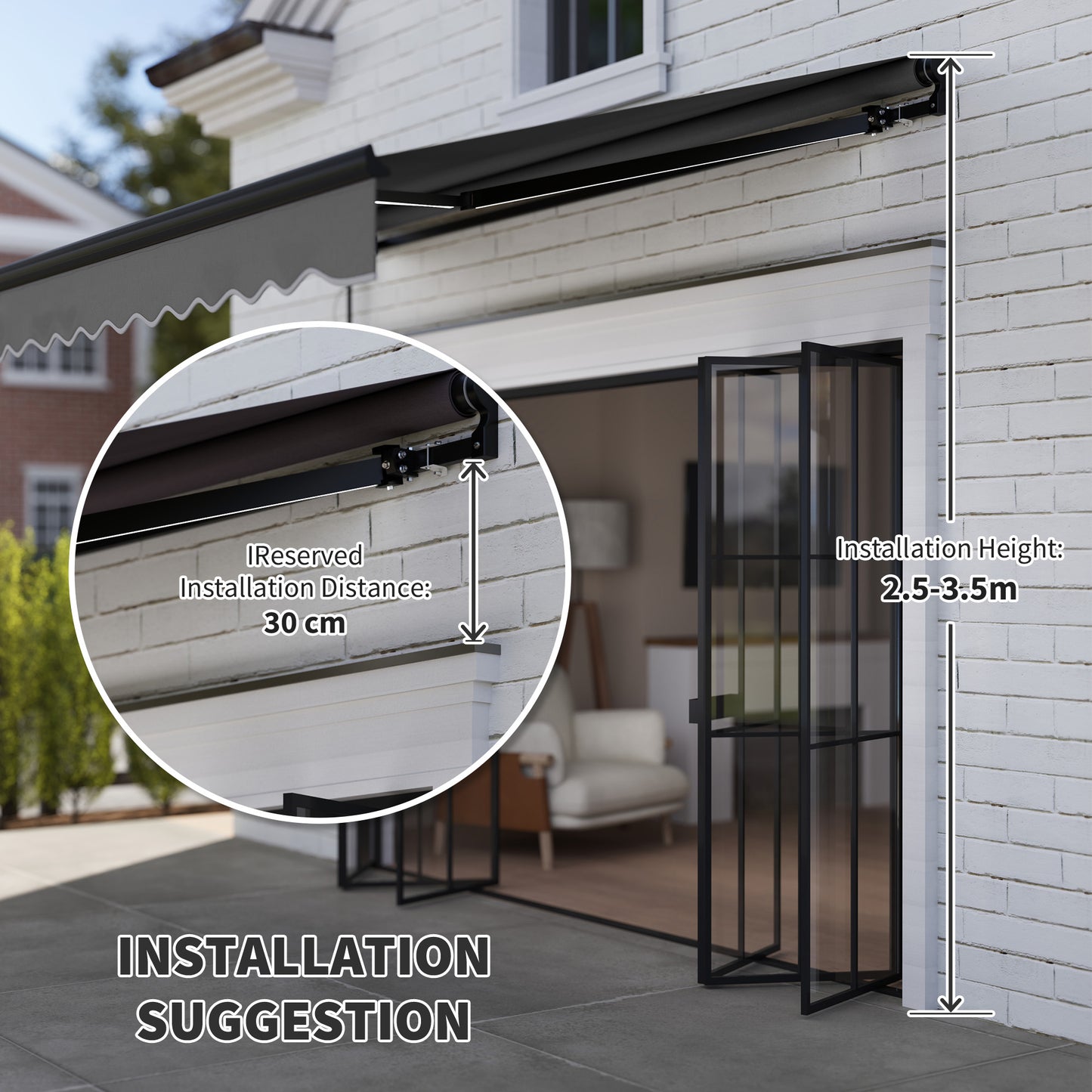 3 x 2.5m Electric Awning with LED Light and Remote Controller, Aluminium Frame DIY Retractable Awning