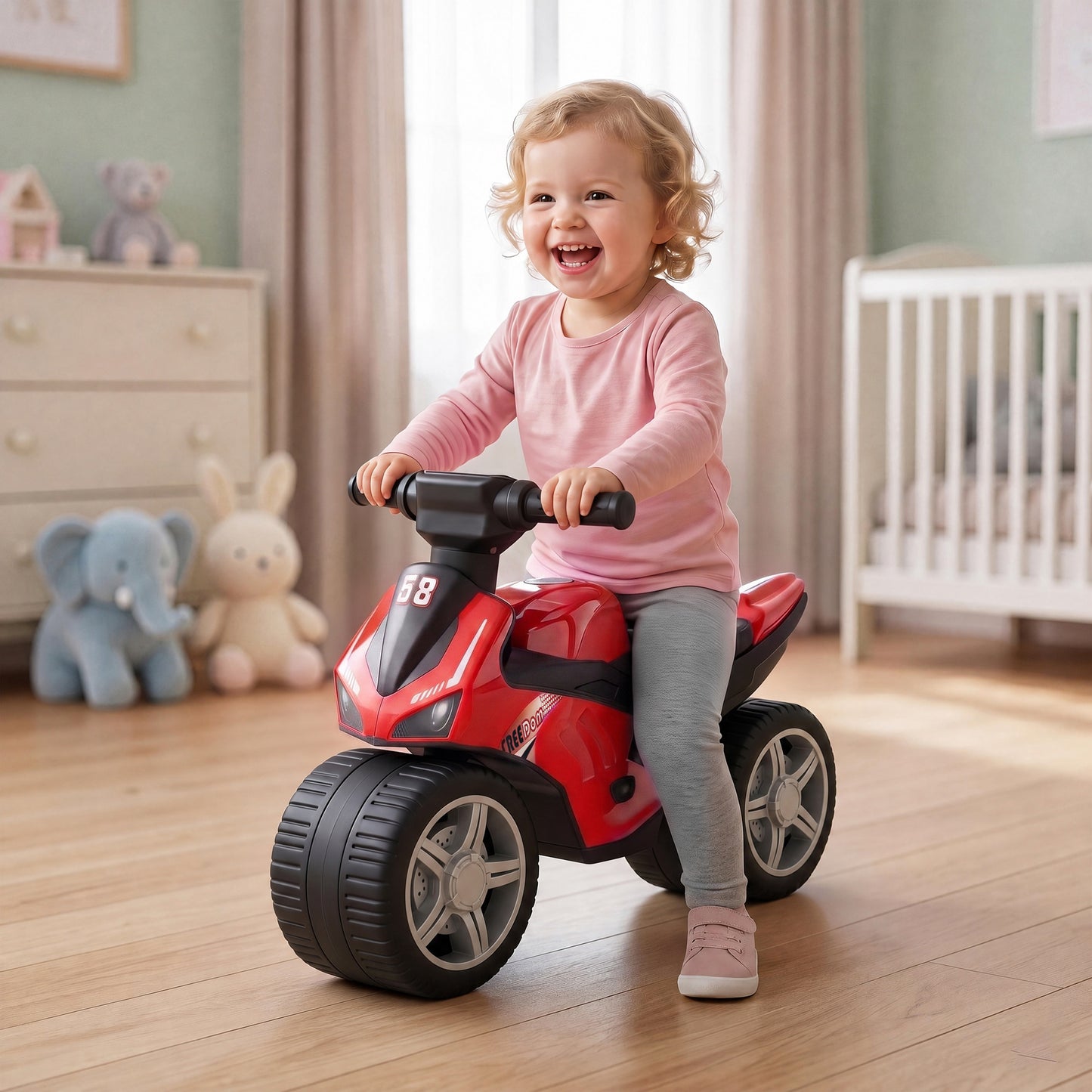 Balance Bike with Music Extra-Wide Wheels Toddler Bike for Boys Girls Red