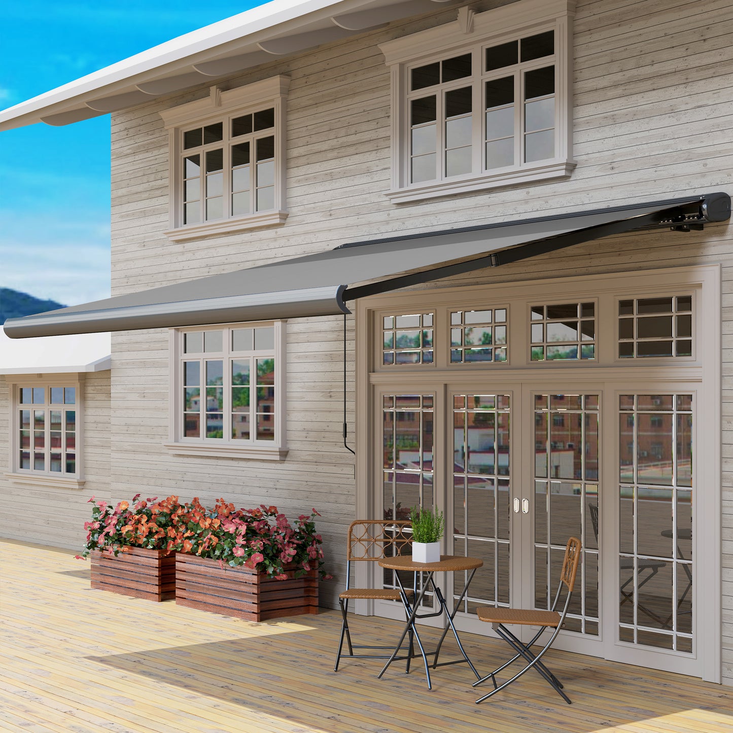 3.5 x 3 m Electric Awning with Remote Controller, Aluminium Frame DIY Retractable Awning