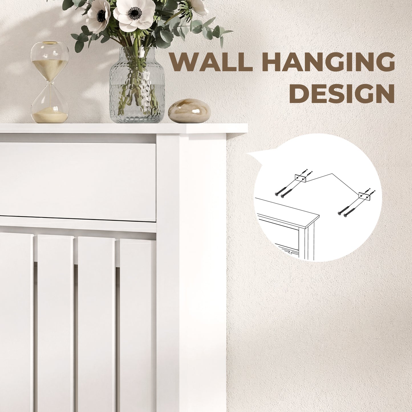 93 x 88.5cm Rustic-Look Radiator Cover - White