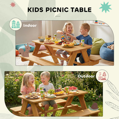 Kids Picnic Table for Outdoor Wooden Table & Bench Set with Integrated Benches Natural Wood