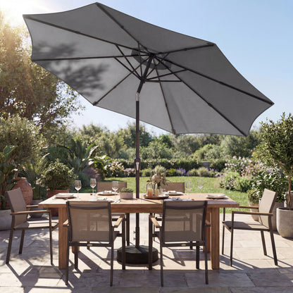 2.7 m Garden Parasol Umbrella with Cross Base and Sandbag, Retractable Ribs, Outdoor Table Market Umbrella, Light Grey