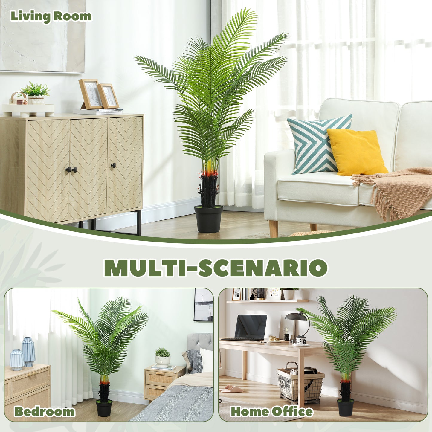 150cm Artificial Areca Palm Tree with 12 PE Leaves, Decorative Artificial Plant with Plastic Pot and Flocked Soil