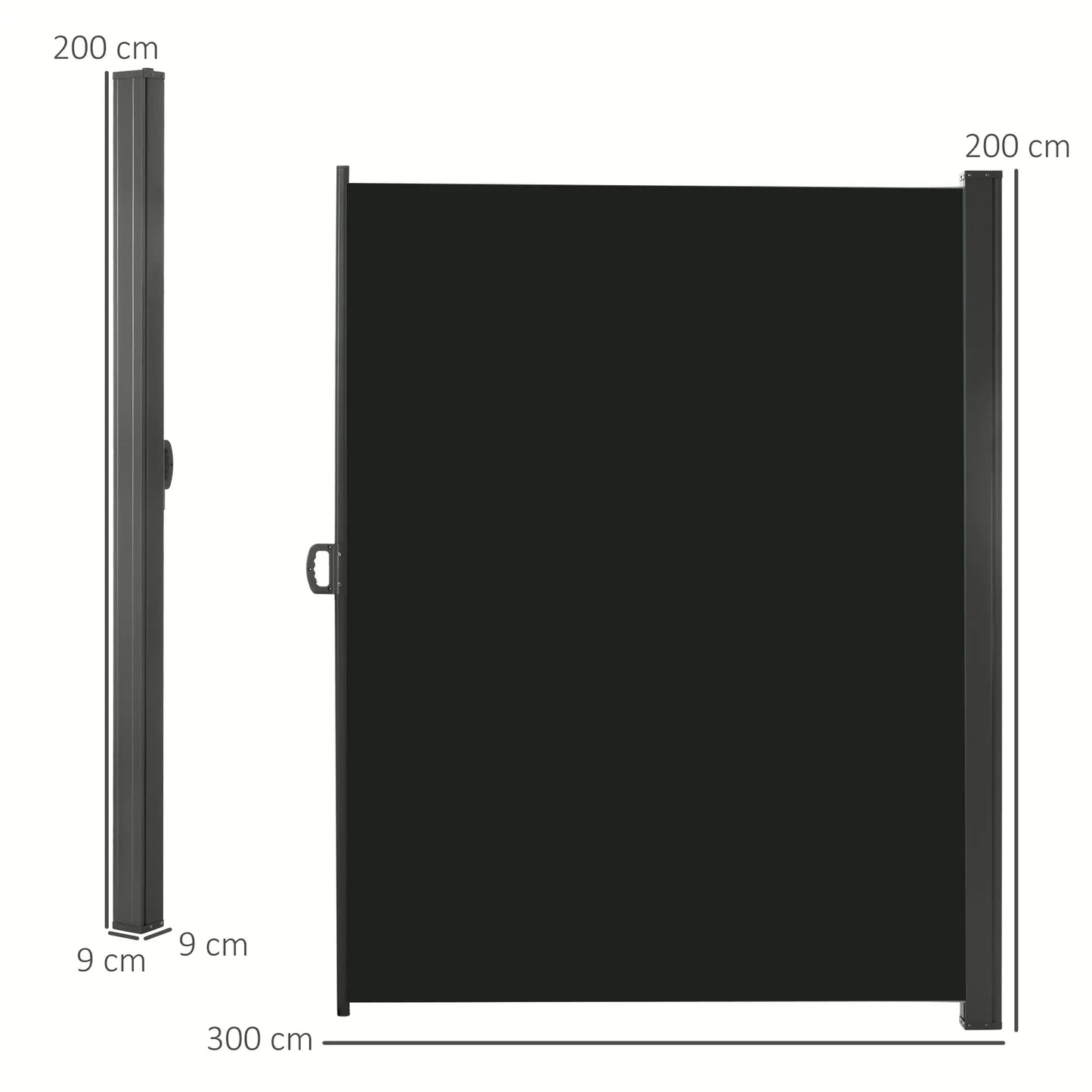 Retractable Side Sun Awning / Outdoor Privacy Screen - (3 x 2) - Black