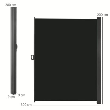 Retractable Side Sun Awning / Outdoor Privacy Screen - (3 x 2) - Black