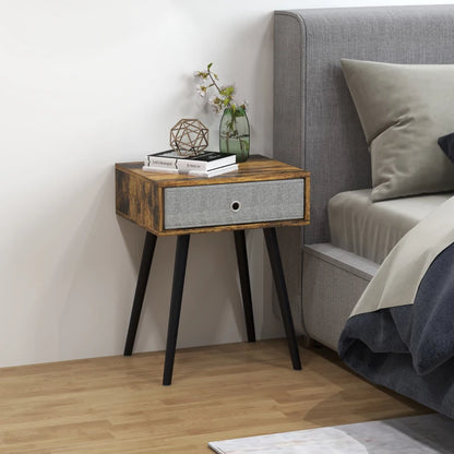 Industrial Side Table / Nightstand with Removable Fabric Drawer