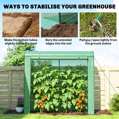 Mini Greenhouse, Garden Tomato Growhouse with Roll-Up Door and 2 Mesh Windows, PE Cover, 200 x 75 x 188 cm, Green