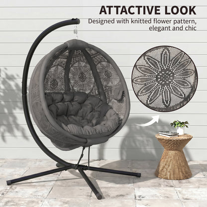 Round Egg Basket Chair, with Steel Stand, Charcoal Grey