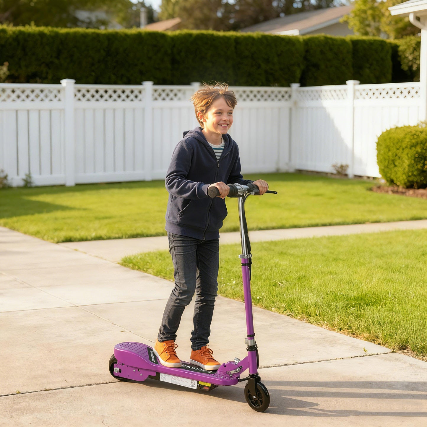 Foldable Electric Kids Scooter, Ride-on for Ages 7-14 Years, Purple