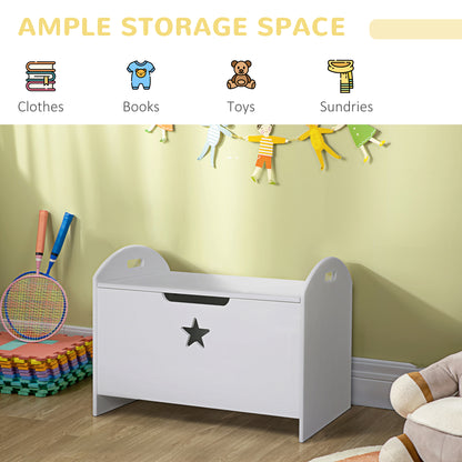 Kids Wooden Toy Box Organizer Children's Toy Storage with Lid Safety Hinge Side Handle Playroom Furniture White