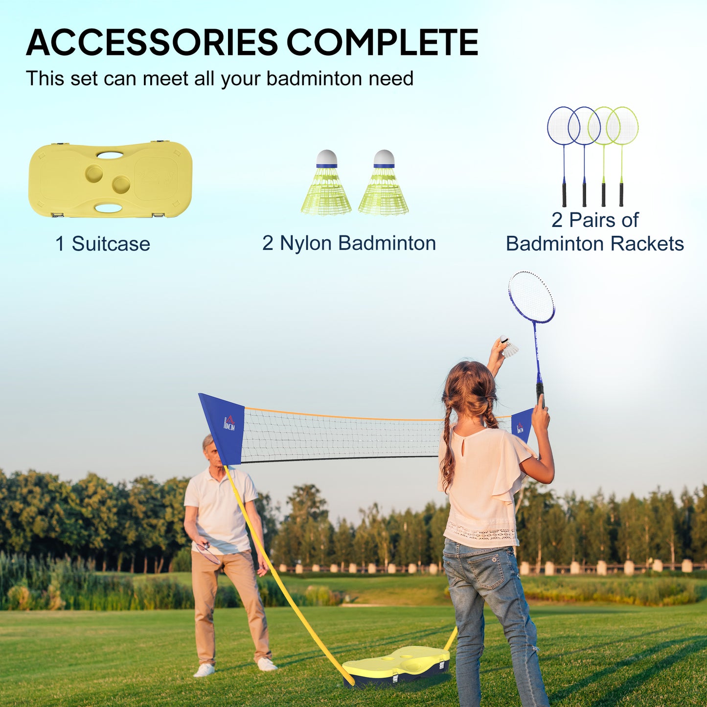 2.8m Portable Folding Badminton Net Set with 4 Badminton Rackets and 2 Nylon Shuttlecocks for Adults Kids Indoor Outdoor