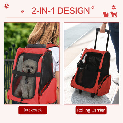 2 in 1 Dog Backpack and Trolley, Pet Travel Backpack Cat Dog Carrier with Telescopic Handle
