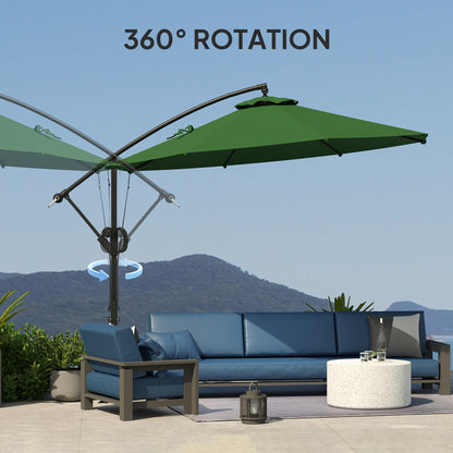 3(m) Garden Cantilever Parasol with Cover and Wind Protection Strap, Round Overhanging Umbrella with Crank Handle and Tilt