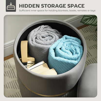Velvet-Feel Storage Ottoman - Grey