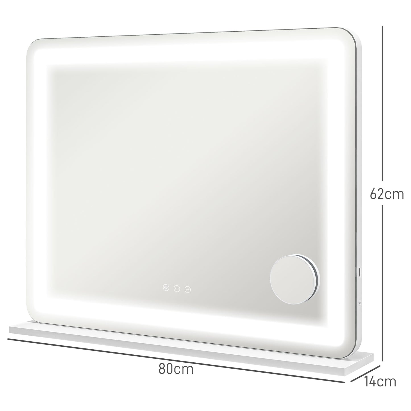 Vanity Mirror with Lights, Large 80x62 cm Lighted Makeup Mirror with 3 Colour, 10X Magnifying, USB Charging Port