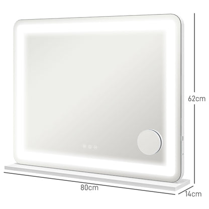Vanity Mirror with Lights, Large 80x62 cm Lighted Makeup Mirror with 3 Colour, 10X Magnifying, USB Charging Port