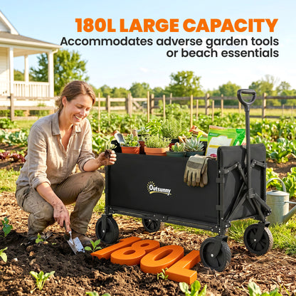 180L Festival Trolley on Wheels, Folding Compact Camping Trolley Cart with Adjustable Handle, 120 KG Capacity for Garden