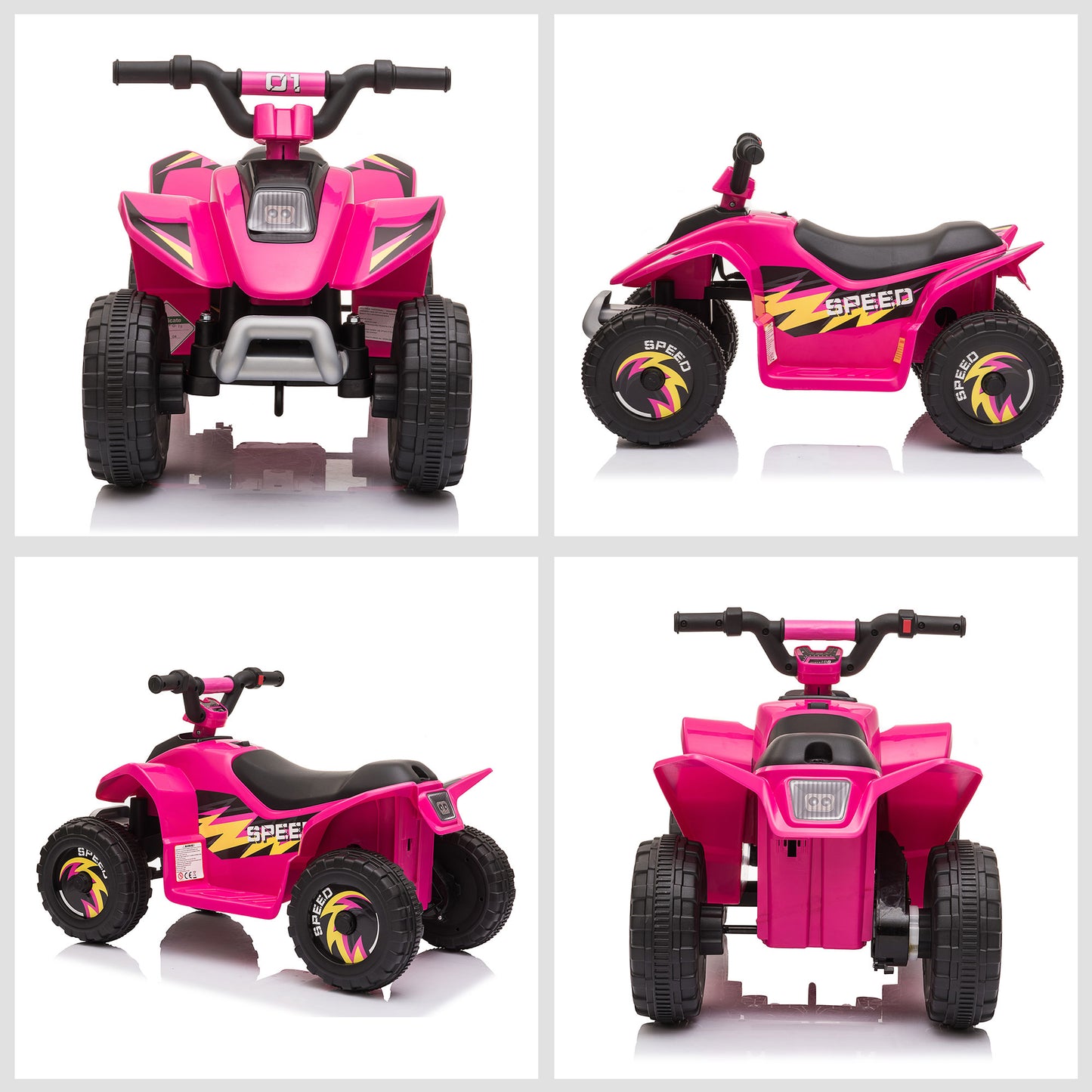 6V Kids Electric Ride on Car ATV Toy Quad Bike Four Big Wheels w/ Forward Reverse Functions Toddlers for 18-36 Months Old Pin