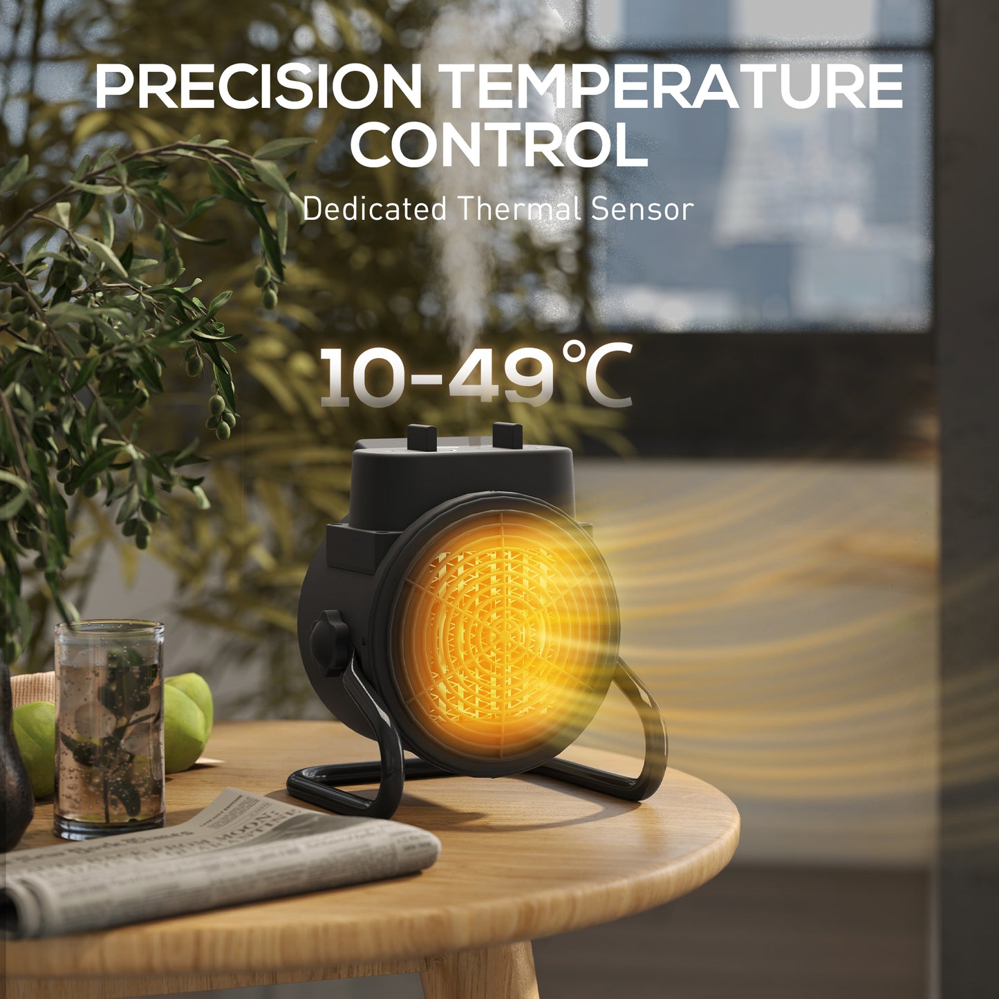 2000W Portable Ceramic Electric Heater with Fan - Black