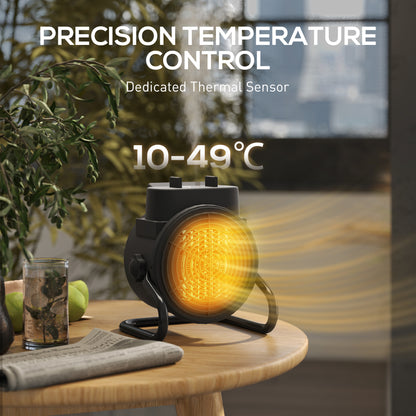 2000W Portable Ceramic Electric Heater with Fan - Black