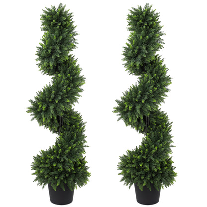 Decorative Artificial Plants Set of 2, UV Resistant Fake Plants in Pot for Indoor Outdoor Decor, 120 cm, Deep Green