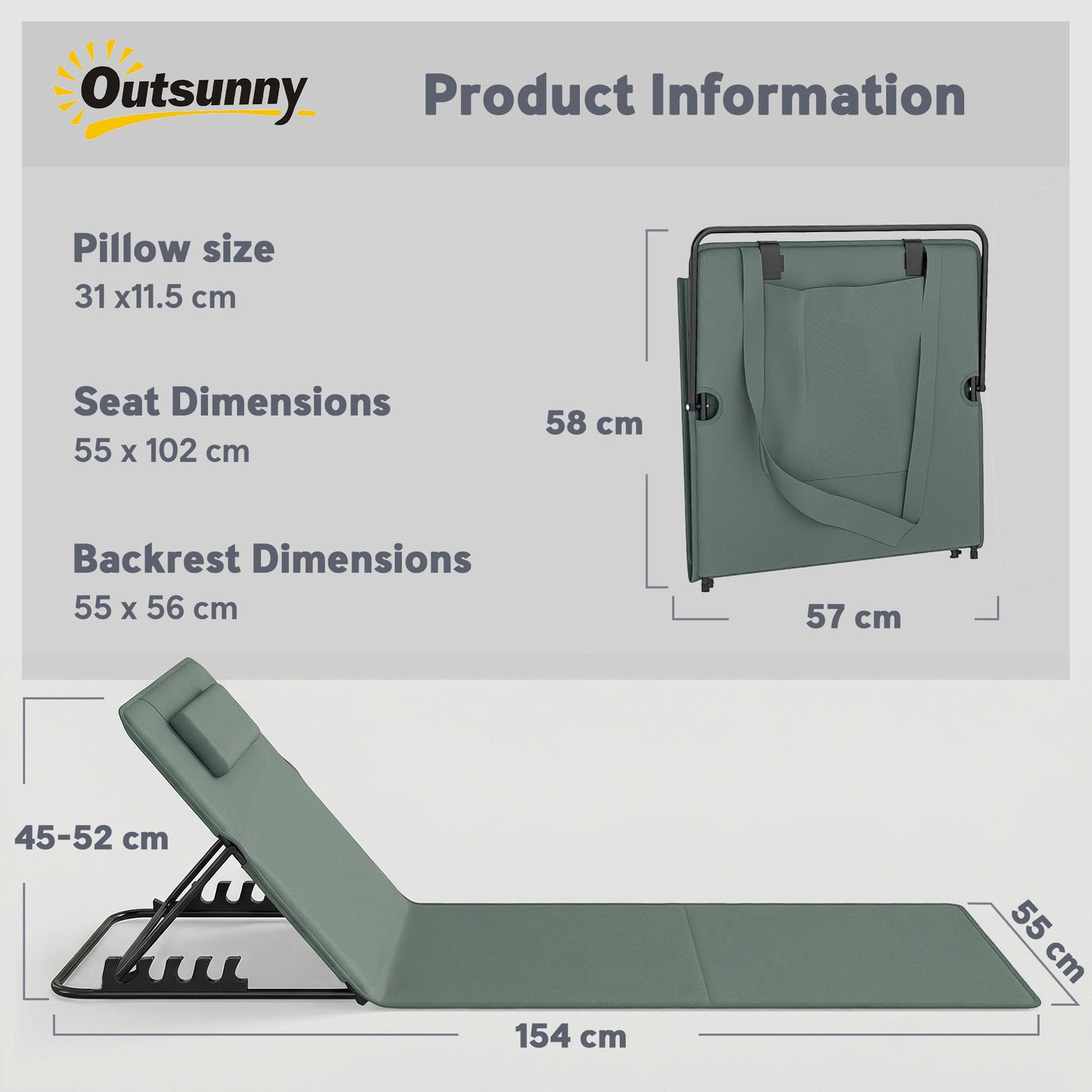 Foldable Sun Loungers Set of 2, Portable Folding Beach Lounger with 4-level Adjustable Backrest, Grey