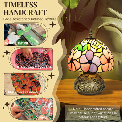 Tiffany-Style Table Lamp with Sculpted Dragonfly Base, Handcrafted Classic Stained Glass Bedside Lamp for Living Room and Bed